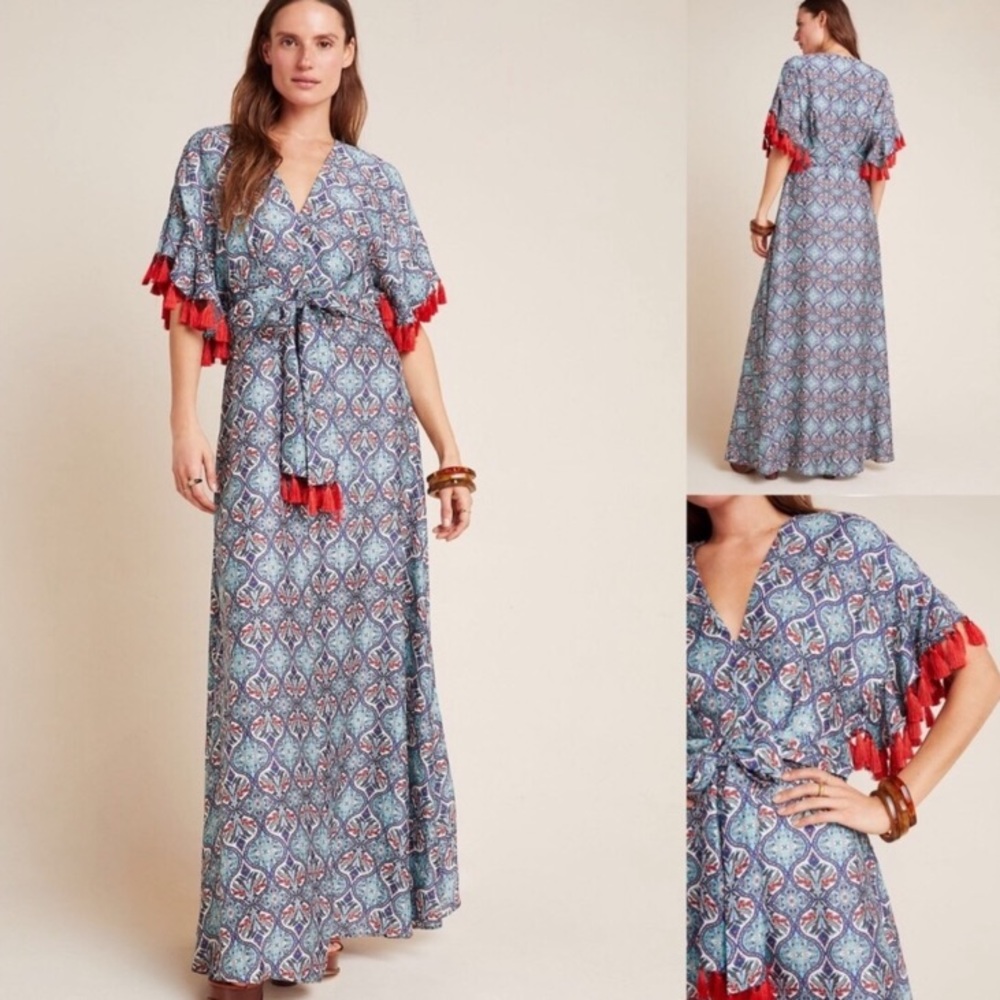 NWT Anthropologie Sachin Babi Tasseled Maxi Dress
